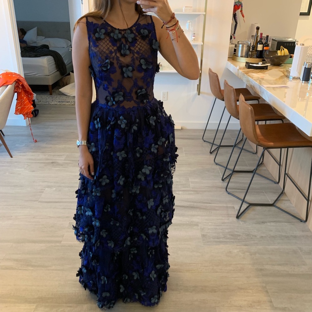 Marchesa Embroidered Floral Applique Gown